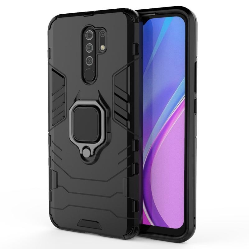 Holder odolný hybridný kryt s úchopom na prst na mobil Xiaomi Redmi 9 - čierny