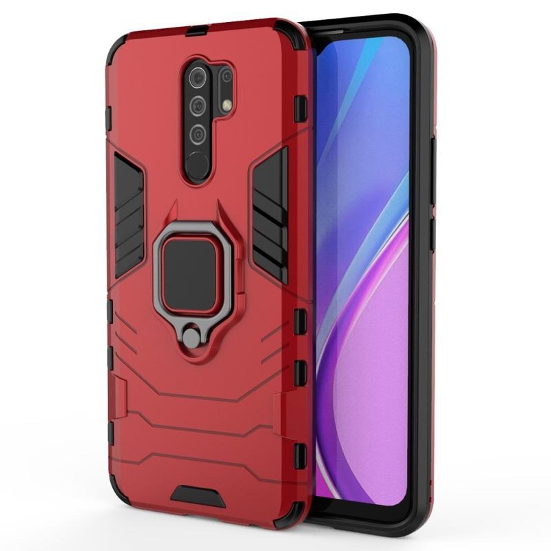 Holder odolný hybridný kryt s úchopom na prst na mobil Xiaomi Redmi 9 - červený