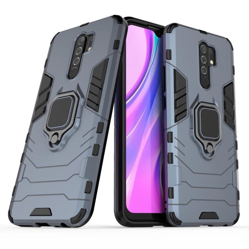 Holder odolný hybridný kryt s úchopom na prst na mobil Xiaomi Redmi 9 - modrý