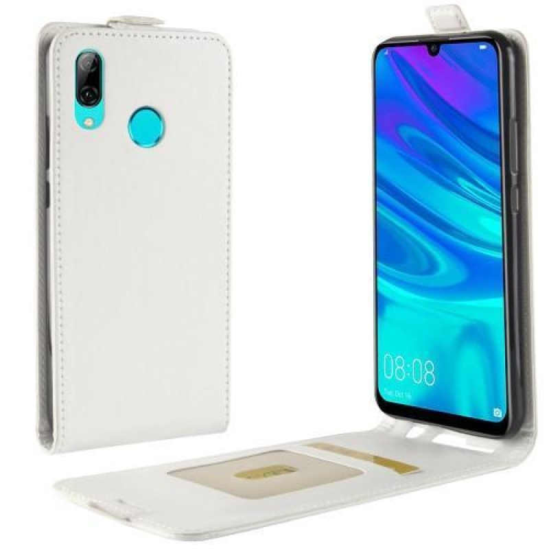 Vertical PU kožené flipové puzdro na mobil Huawei Y7 (2019) - biele