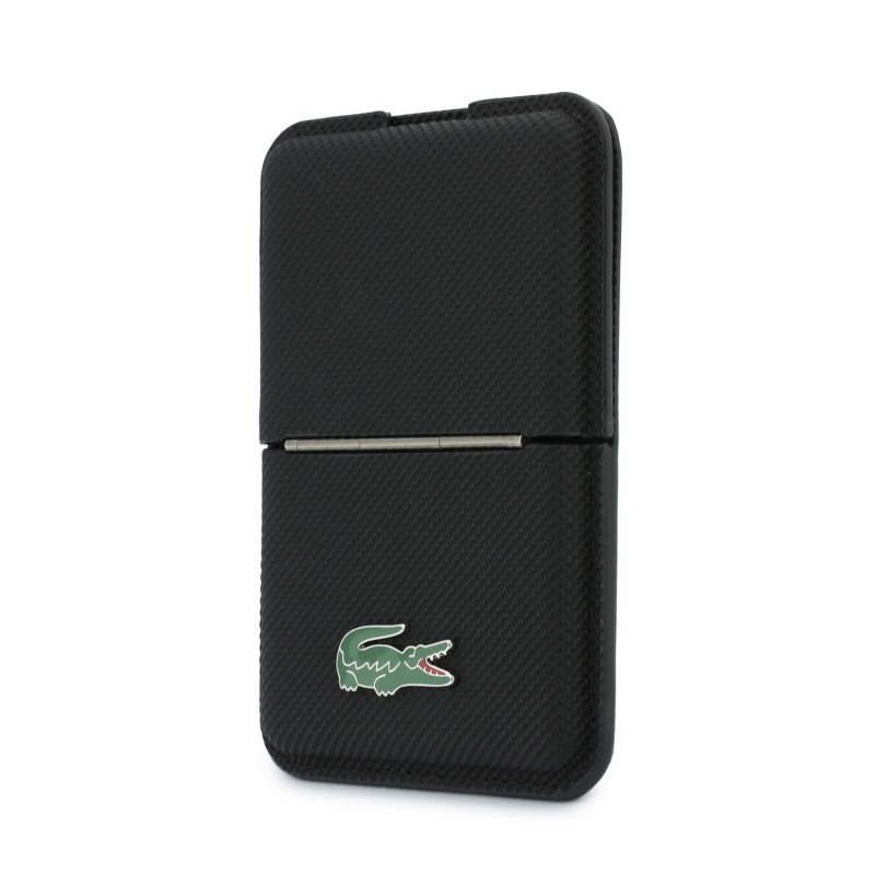 Peňaženka Lacoste PVC Iconic Petit Pique MagSafe so stojáčikom, čierna