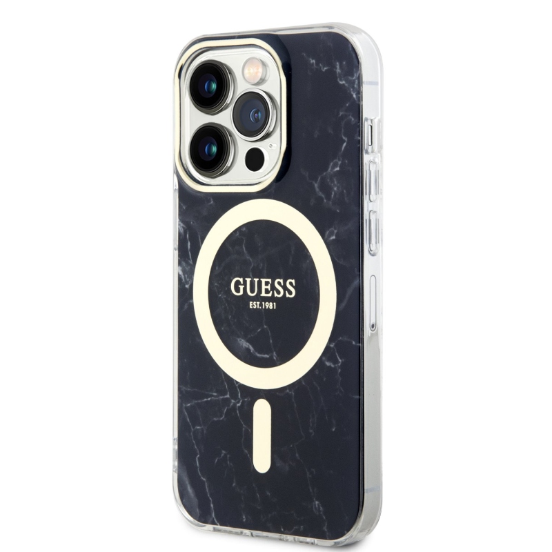 Guess IML Marble MagSafe Zadný Kryt pre iPhone 13 Pro Black