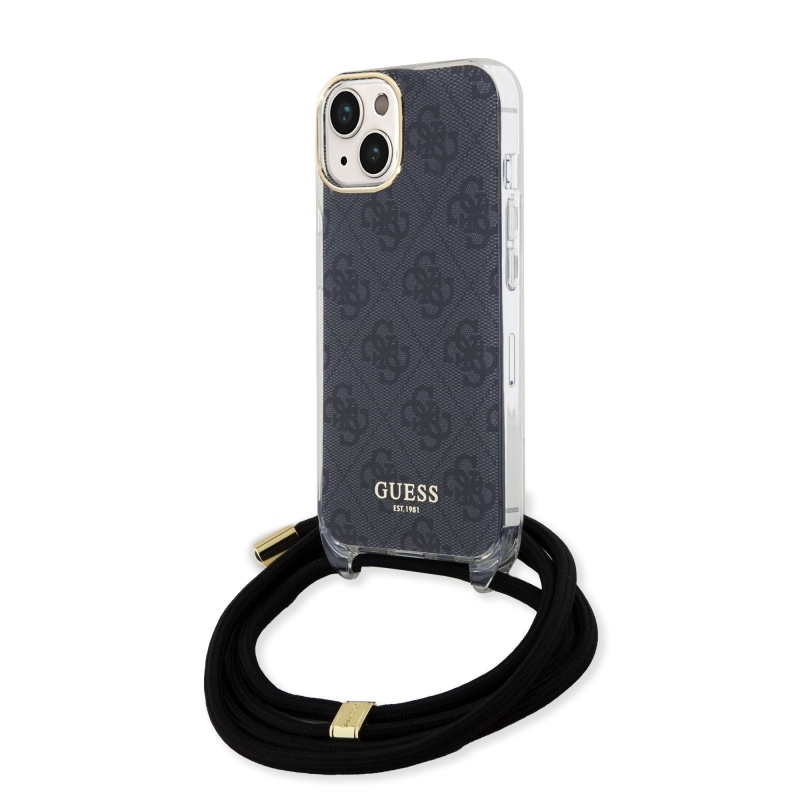 Guess IML 4G Printed Crossbody Popruh Zadný Kryt pre iPhone 15 Black