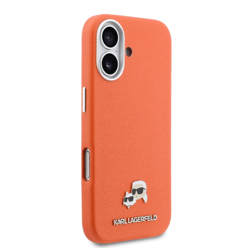 Karl Lagerfeld PU Karl and Choupette Heads Pins MagSafe Back Cover pre iPhone 17 Orange
