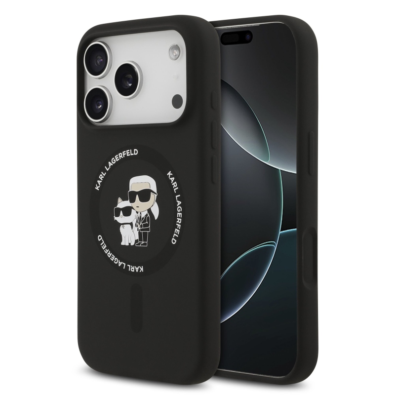 Karl Lagerfeld Liquid Silicone Karl and Choupette MagSafe zadný kryt pre iPhone 17 Pro Black