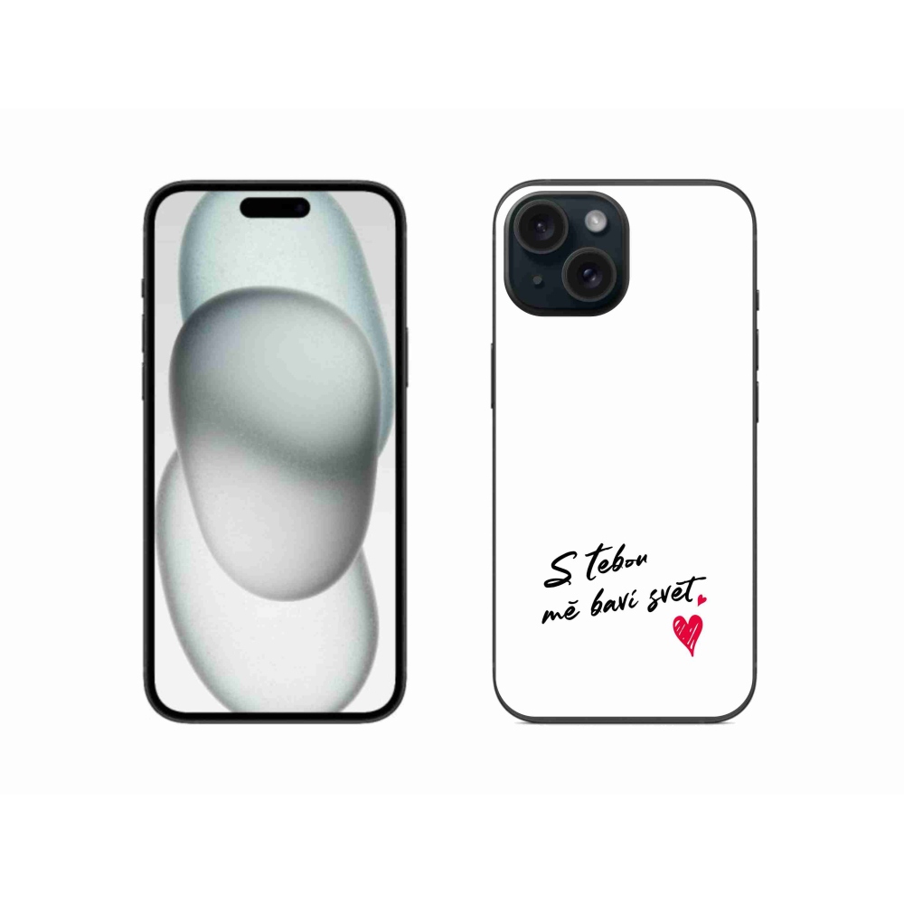 Gélový kryt mmCase na iPhone 15 - zamilovaný text 1 biele pozadie