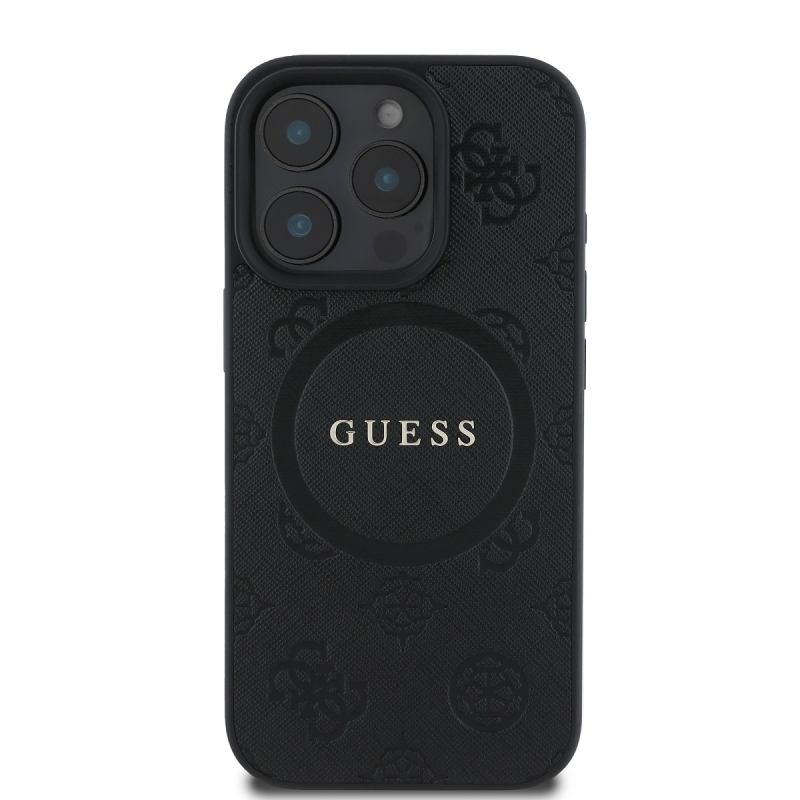 Guess Saffiano Peón Stamp MagSafe Zadný Kryt pre iPhone 16 Pro Black