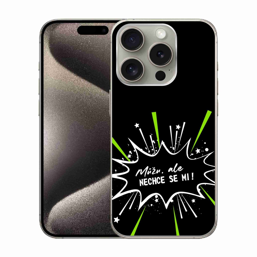 Gélový kryt mmCase na iPhone 15 Pro - vtipný text 11 čierne pozadie