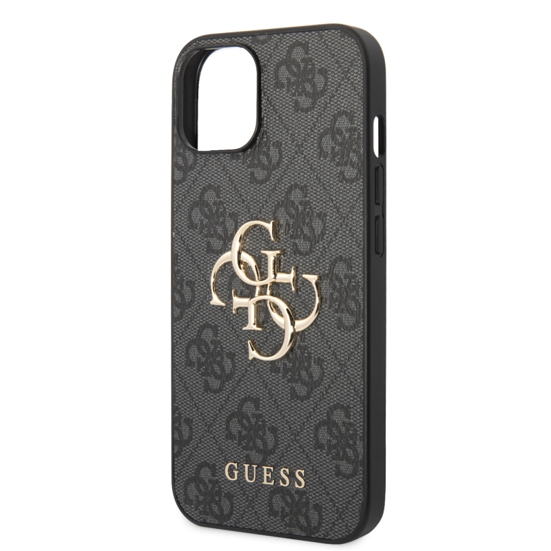 Guess PU 4G Metal Logo Zadný Kryt pre iPhone 15 Plus Grey