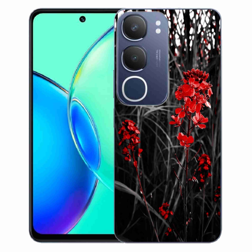 Gélový kryt mmCase na Vivo Y19s - červená rastlina
