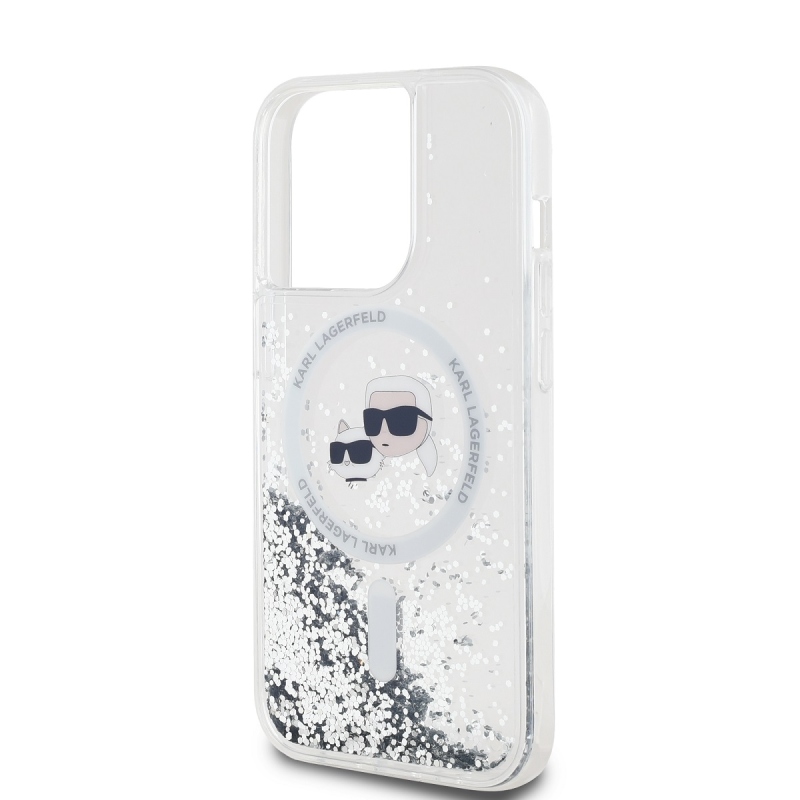 Karl Lagerfeld Liquid Glitter Karl and Choupette Heads MagSafe Zadný Kryt pre iPhone 14 Pro Max Transparent