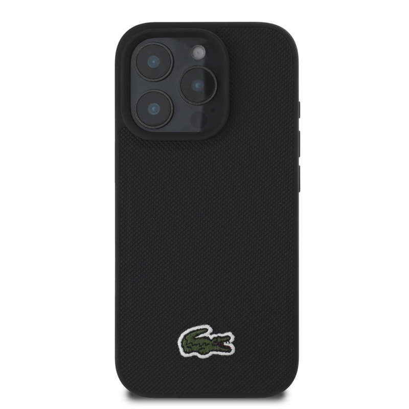 Lacoste Iconic Petit Pique Woven Logo MagSafe Zadný Kryt pre iPhone 16 Pro Max Black