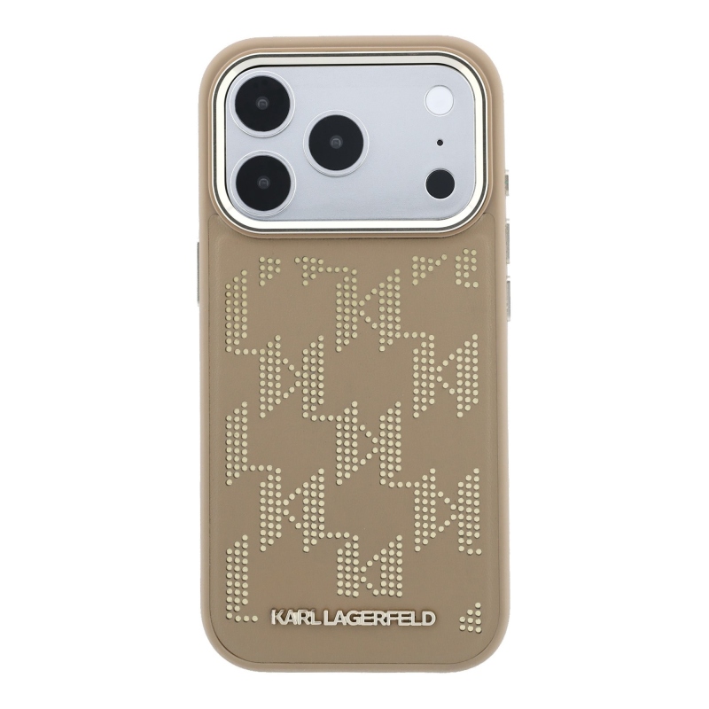 Karl Lagerfeld PU perforovaný kryt s monogramom a MagSafe pre iPhone 17 Pro, béžový