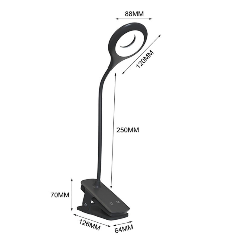 Bezdrôtová LED lampa na čítanie Mini Wozinsky s klipom + kábel USB-C – čierna