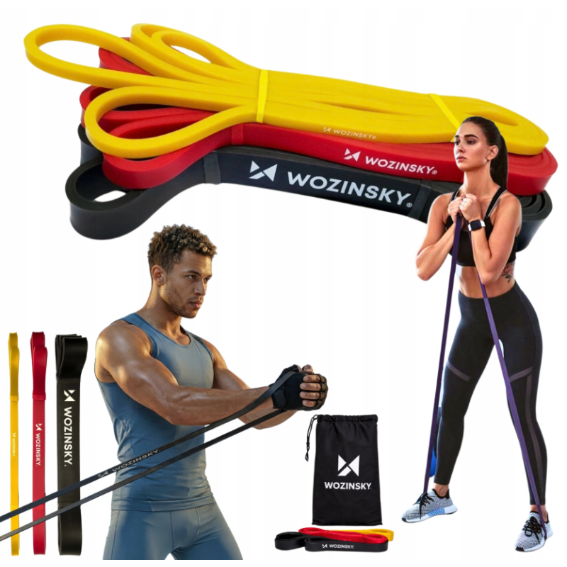 Wozinsky WGO-3 sada posilňovacích odporových gumičiek, 3 ks – 4 až 29 kg