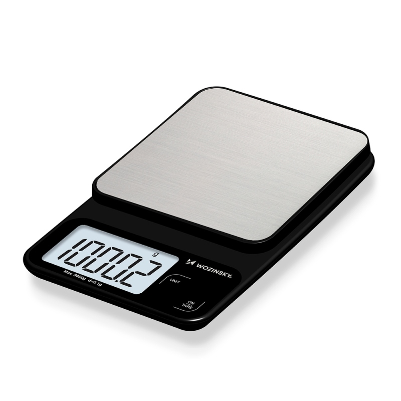 Kuchynská váha Wozinsky WAK-2252 s vysokou presnosťou a veľkým LCD displejom, nosnosť až 5 kg – čierna