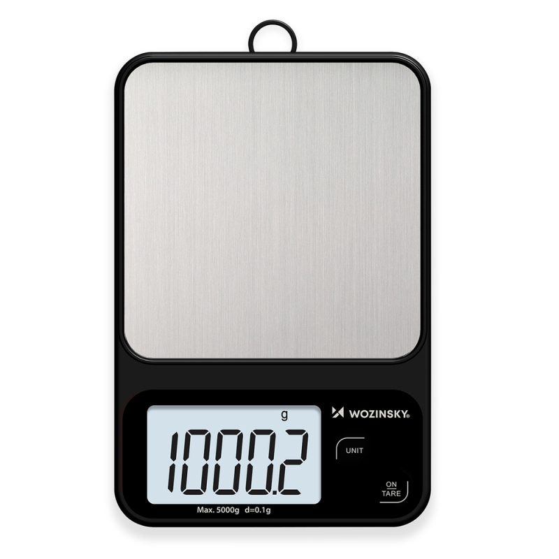 Kuchynská váha Wozinsky WAK-2252 s vysokou presnosťou a veľkým LCD displejom, nosnosť až 5 kg – čierna