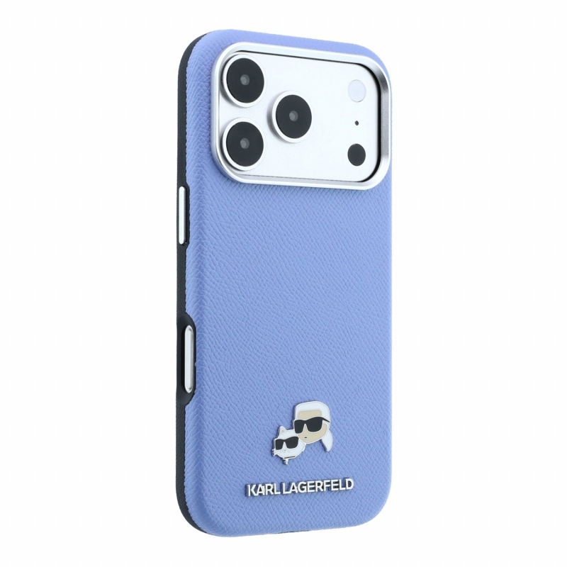 Karl Lagerfeld PU Grained Semi Wrap K&CH Heads Magsafe zadný kryt pre iPhone 18 Pro, modrý
