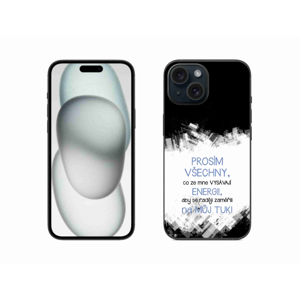 Gélový kryt mmCase na iPhone 15 - vtipný text 1 modrý