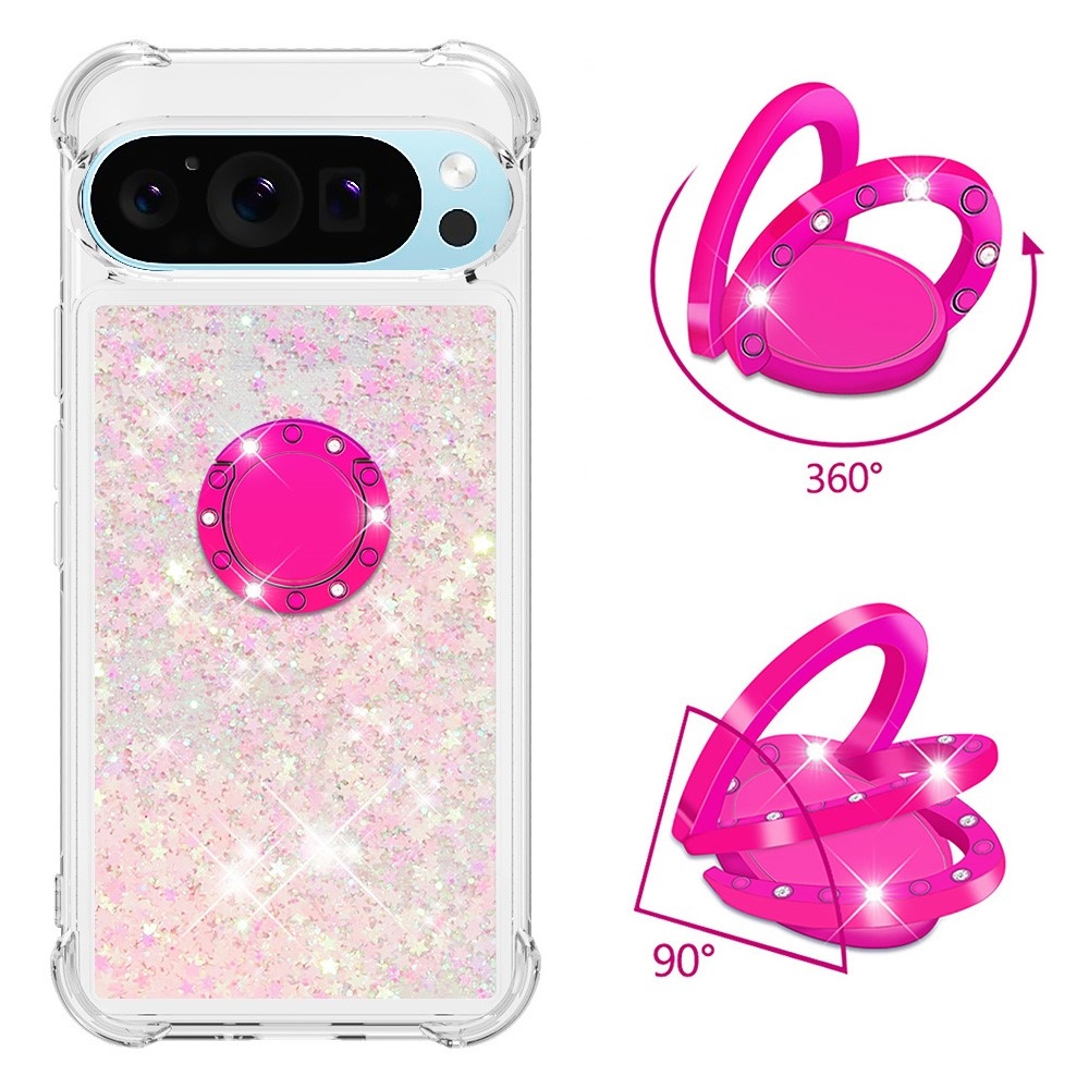 Glitt presýpací gélový obal s krúžkom na prst na Google Pixel 10 - ružový/hviezdičky