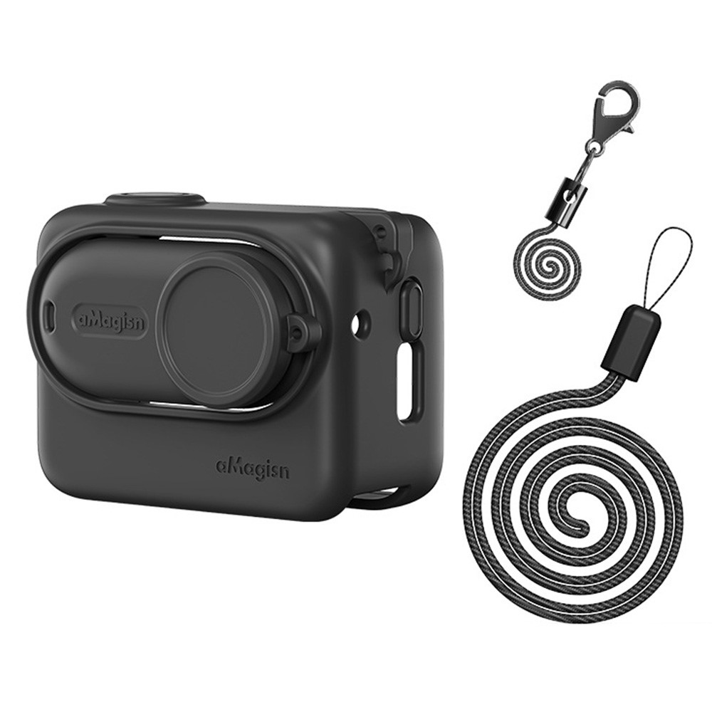 Silikónový ochranný obal AMAGISN s pútkom pre Insta360 GO 3S - čierne