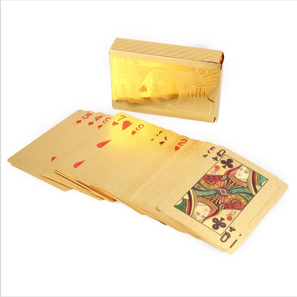 Vodeodolné plastové hracie karty 100 dolárov v zlatom prevedení 54 ks