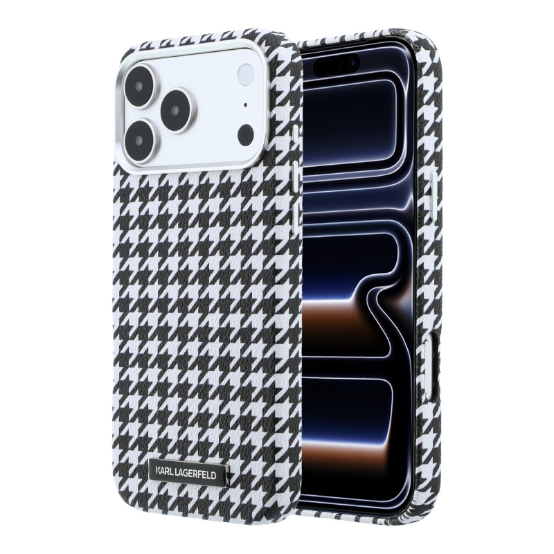 Karl Lagerfeld PU Houndstooth Resin Plate Zadný kryt MagSafe pre iPhone 17 Pro Max Black