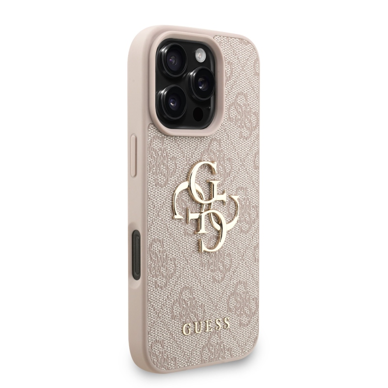 Guess PU 4G Metal Logo Strap Zadný Kryt pre iPhone 16 Pro Pink