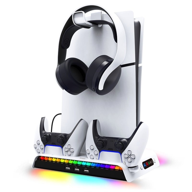 iPega P5S006 Multifunkčný Nabíjací RGB Stojan s Chladením pre PS5 Slim White