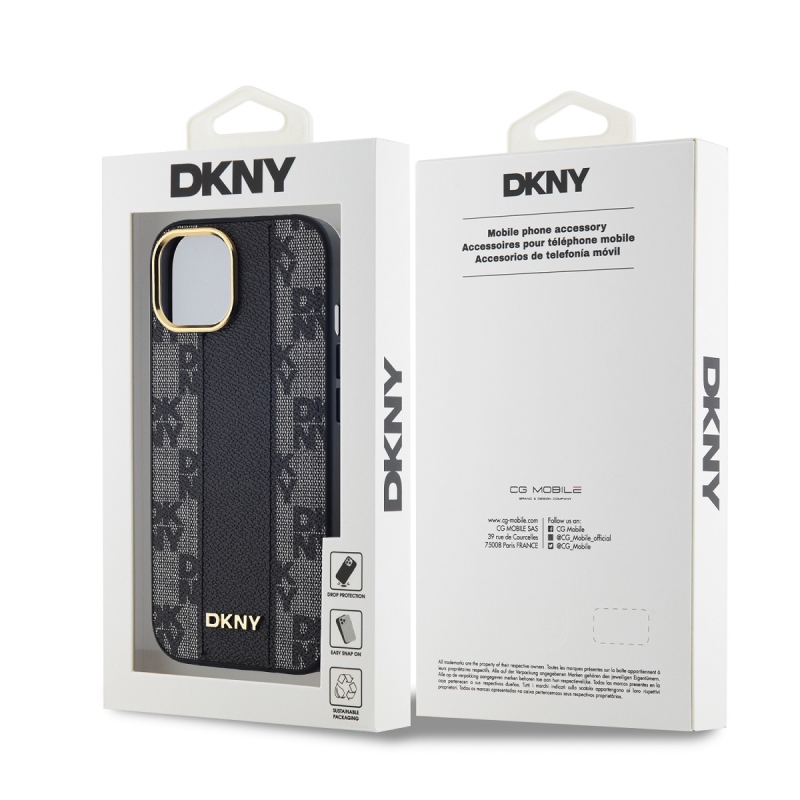 DKNY PU Leather Checkered Pattern Magsafe Zadný Kryt pre iPhone 15 Black