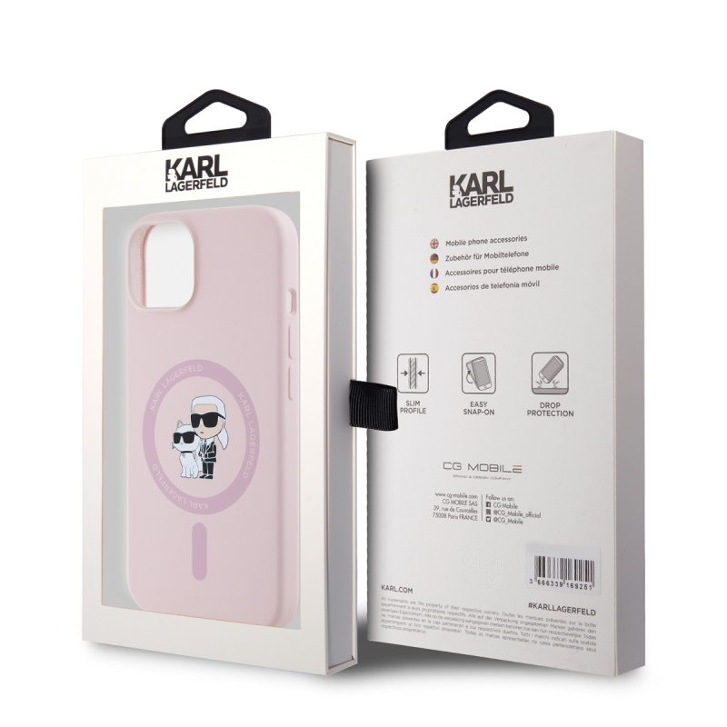 Karl Lagerfeld Liquid Silicone Karl and Choupette Magsafe Zadný Kryt pre iPhone 14 Pink