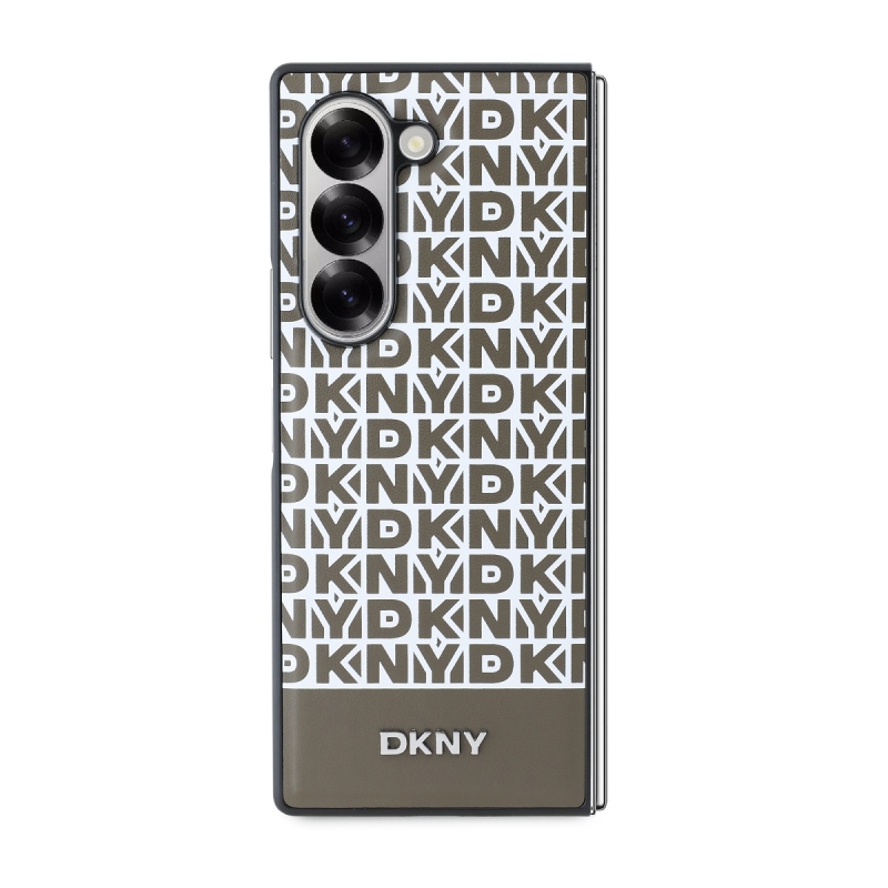 DKNY PU Leather Repeat Pattern Bottom Stripe MagSafe Zadný Kryt pre Samsung Galaxy Z Fold 6 Brown