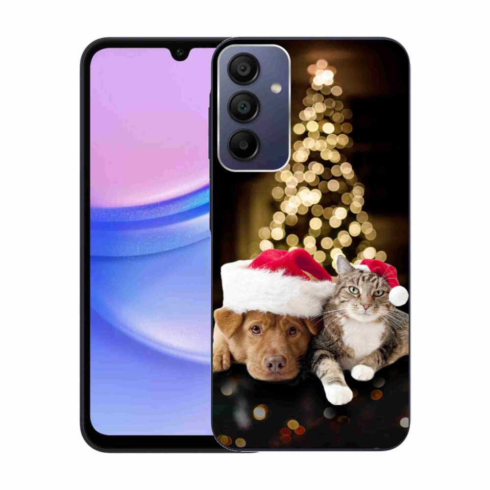 Gélový kryt mmCase na Samsung Galaxy A15 4G/5G - vianočný pes a mačka