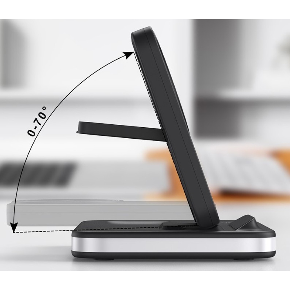 E16 skladacia bezdrôtová nabíjacia stanica 3v1 s nočným svetlom - biela