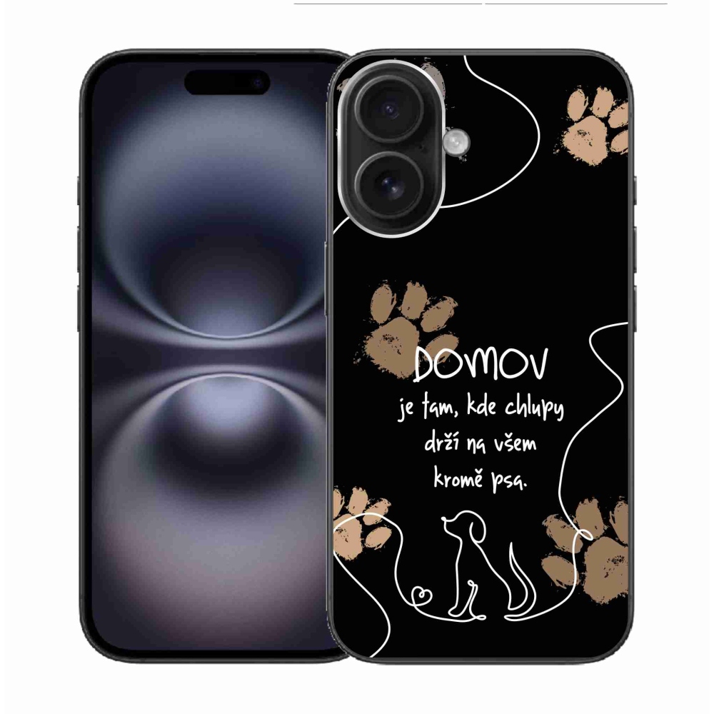 Gélový kryt mmCase na iPhone 16 - psí motív čierne pozadie