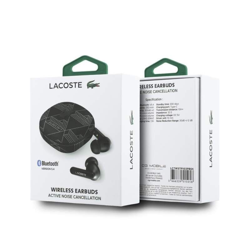 Bezdrôtové slúchadlá Lacoste Monogram Blend ANC/ENC TWS, čierne