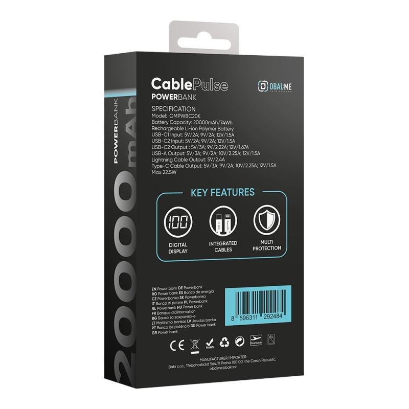 OBAL:ME CablePulse Powerbanka 20000mAh 22,5W čierna