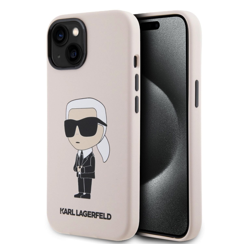 Karl Lagerfeld Liquid Silicone Ikonik NFT Zadný Kryt pre iPhone 15 Pink