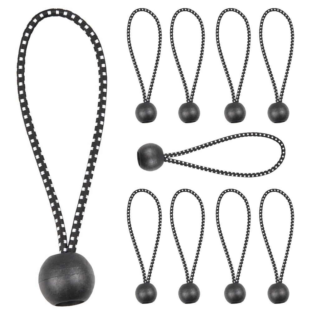 Upínacie gumové lanko s plastovou guličkou pre stan a plachty 15,5 cm (10 ks) - čierne/biele