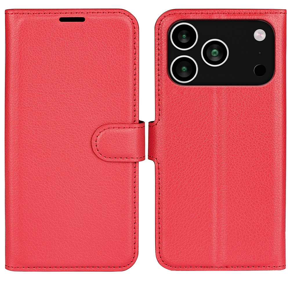 Litchi knižkové púzdro na iPhone 17 Pro - červený
