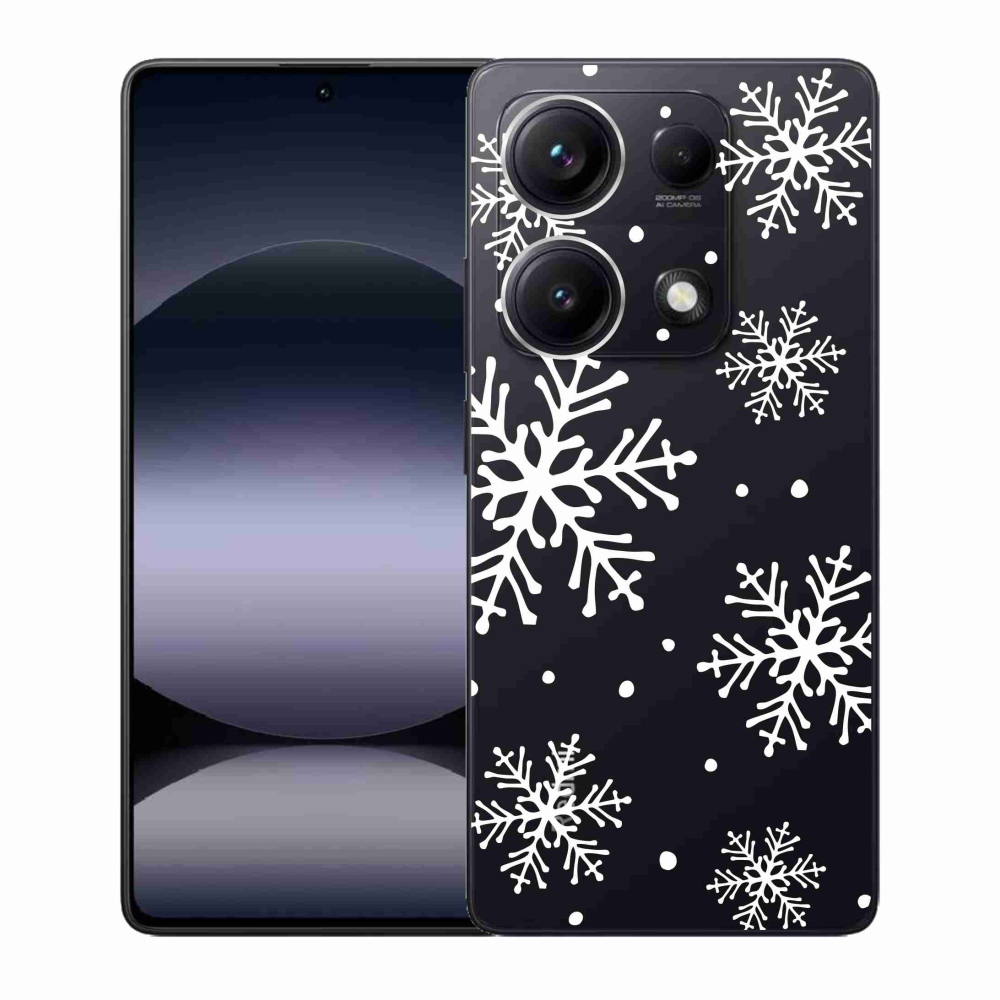 Gélový kryt mmCase na Xiaomi Redmi Note 14S - biele vločky na priehľadnom pozadí