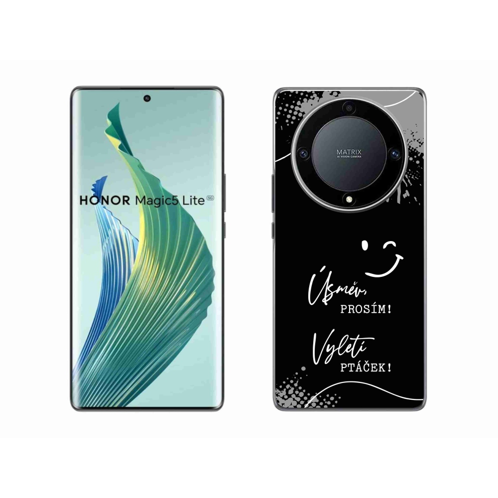 Gélový kryt mmCase na Honor Magic 5 Lite 5G - vtipný text 4 čierne pozadie
