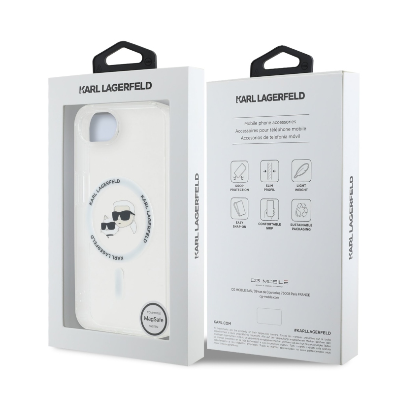 Karl Lagerfeld IML K&CH Heads Metal Frame MagSafe Zadný Kryt pre iPhone 16e Transparent