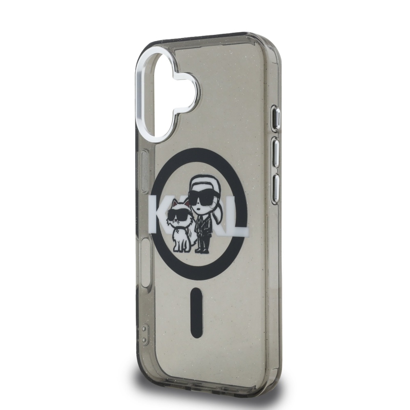 Karl Lagerfeld IML Glitter Karl and Choupette Sketch MagSafe Zadný Kryt pre iPhone 16 Black