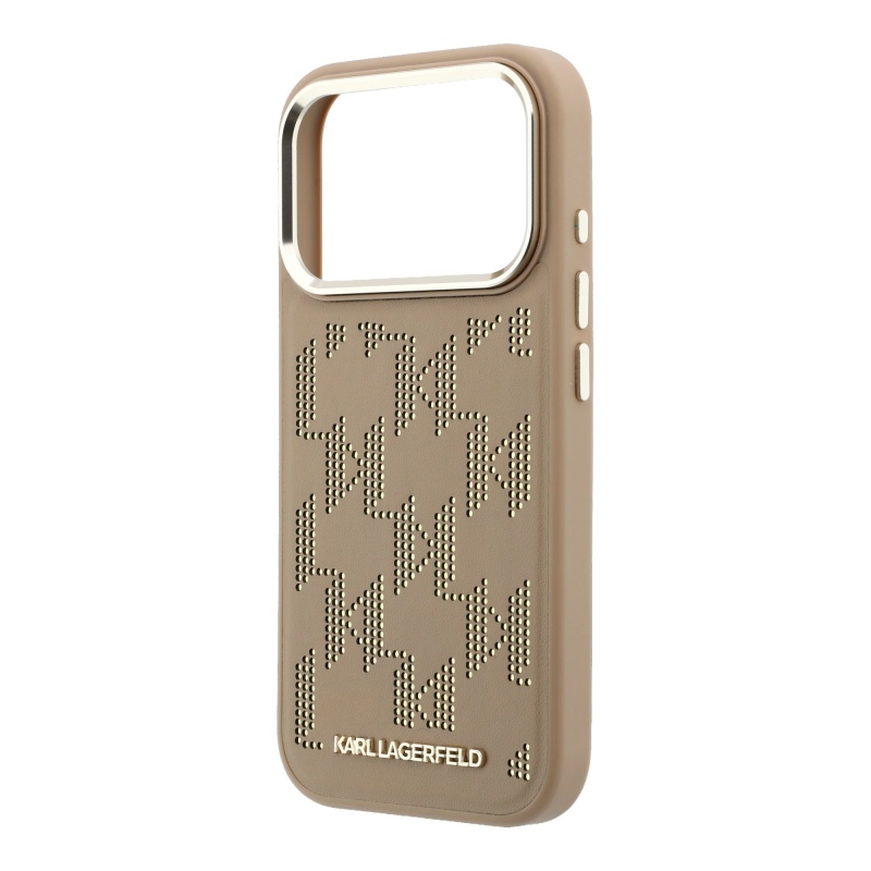 Karl Lagerfeld PU perforovaný kryt s monogramom a MagSafe pre iPhone 17 Pro, béžový