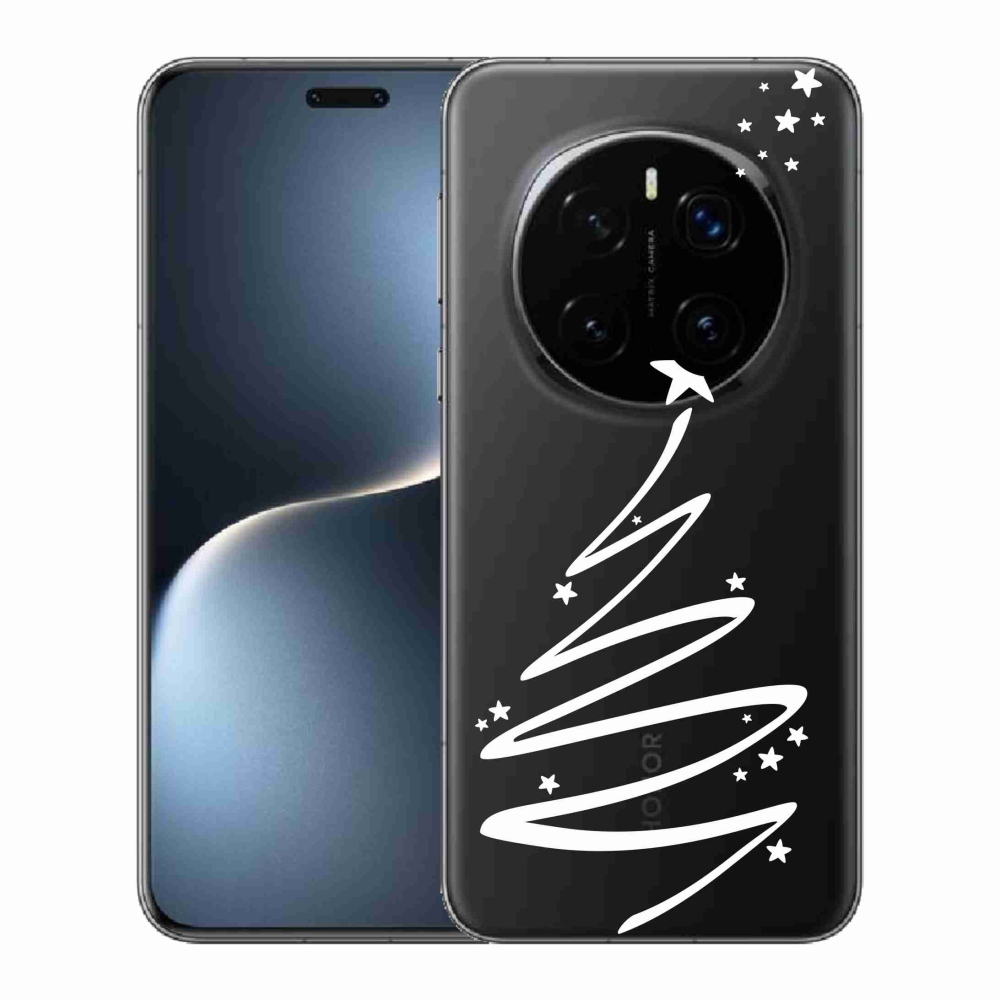 Gélový kryt mmCase na Honor Magic 7 Pro 5G - biely stromček na priehľadnom pozadí