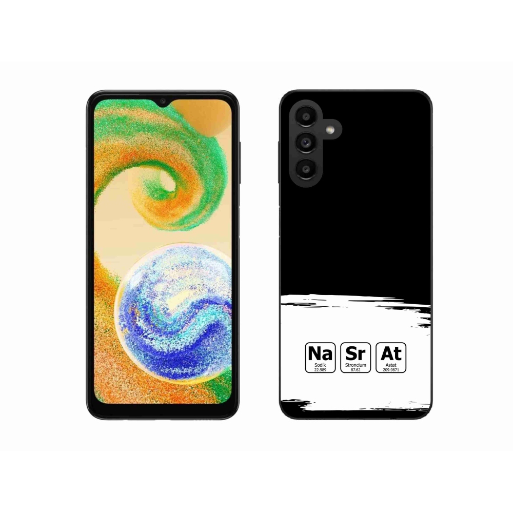 Gélový kryt mmCase na Samsung Galaxy A04s (164.7x76.7x9.1mm) - chemické prvky bieločierne pozadie