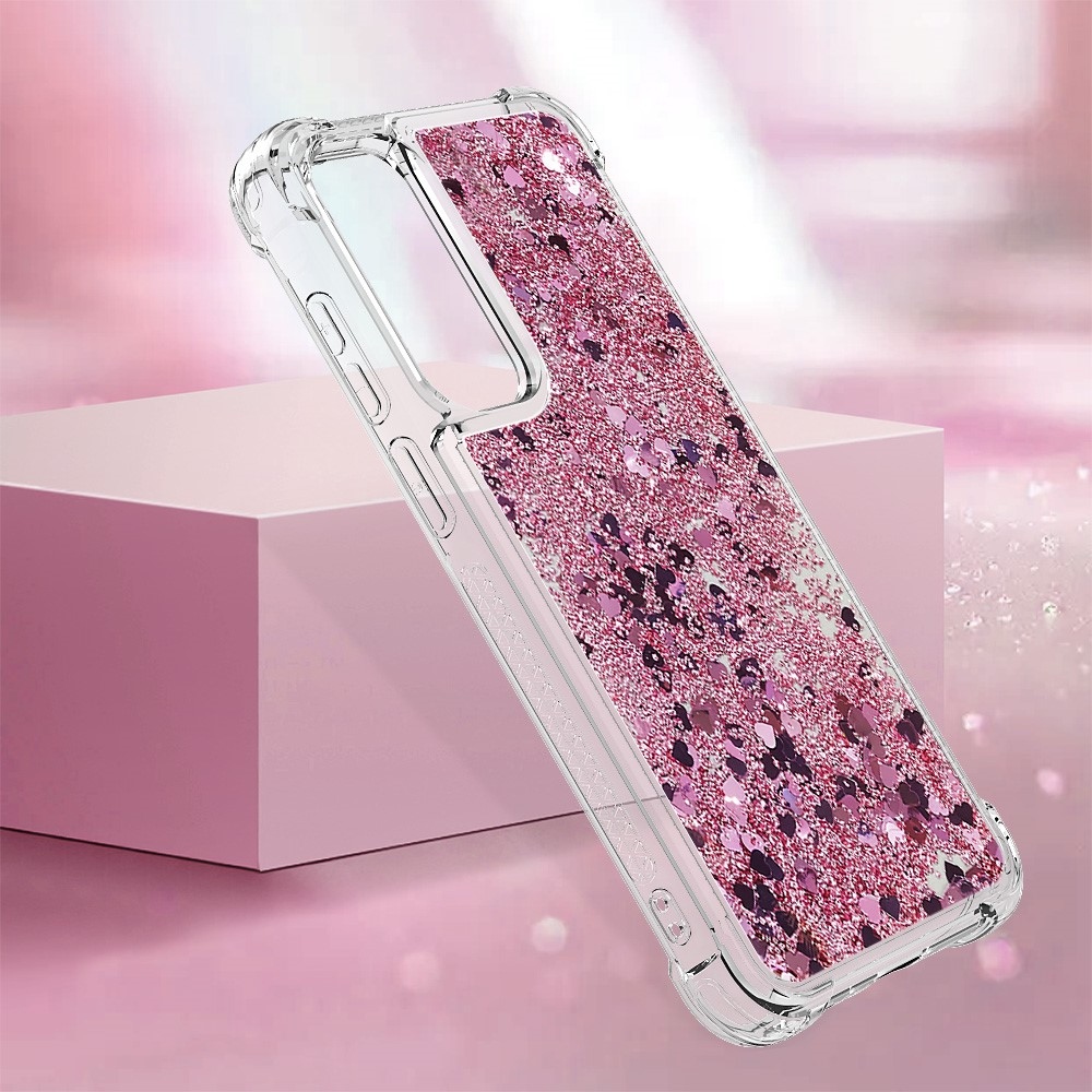 Glitter gélový presýpací obal na Samsung Galaxy A35 5G - ružovozlatý/srdiečka