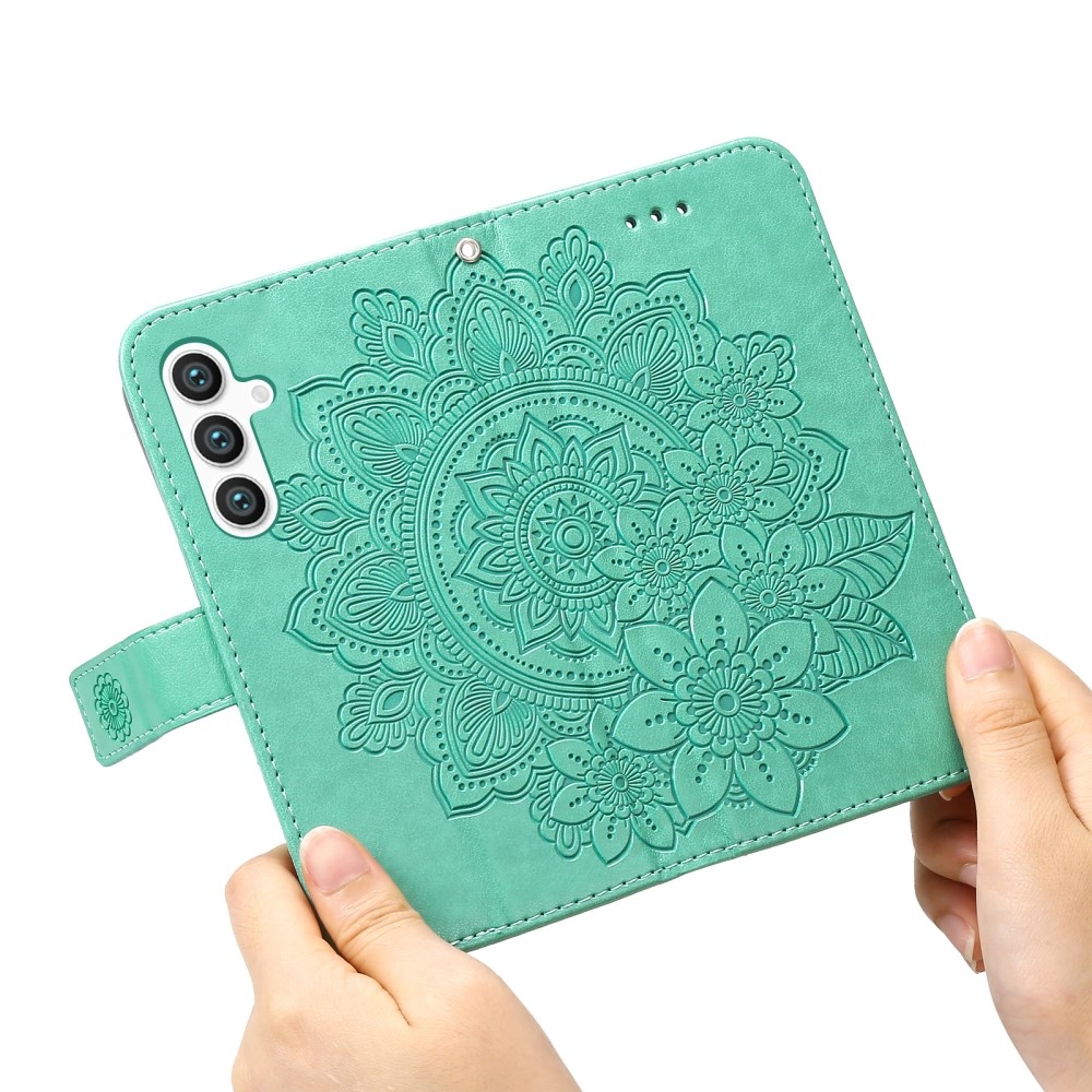 Floral knižkové púzdro na Samsung Galaxy S25+ - modrozelené