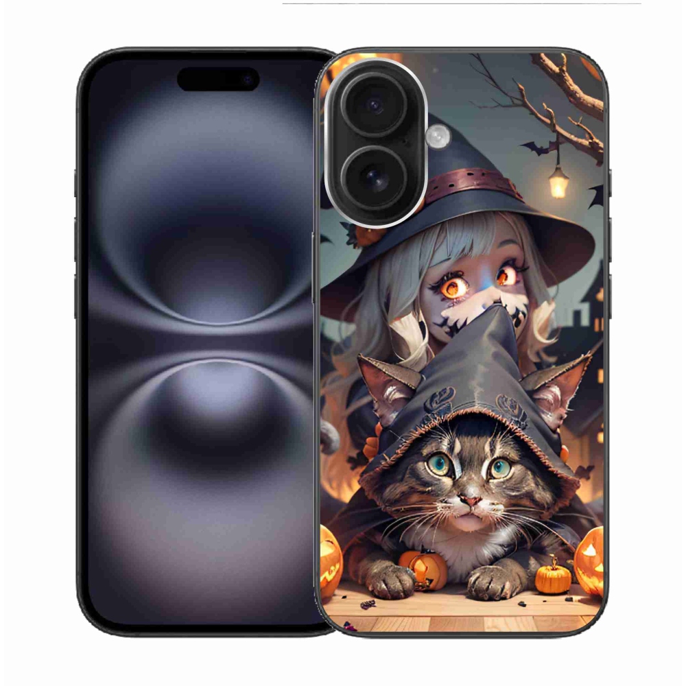 Gélový kryt mmCase na iPhone 16 - čarodejnica s mačkou